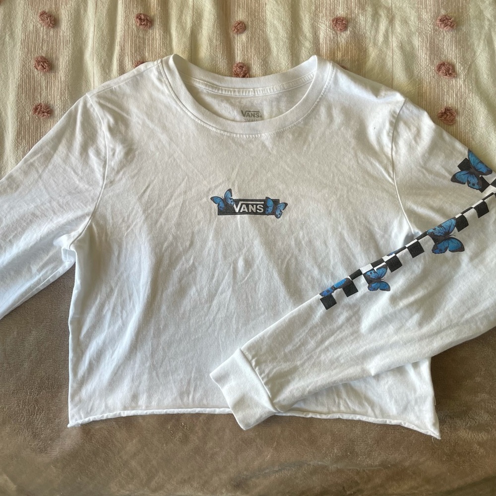 Vans white cropped long sleeve butterfly